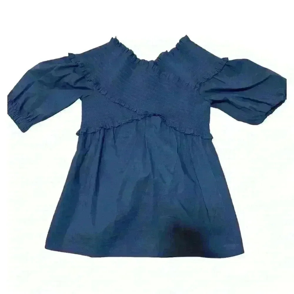 White House Black Market Smocked Off The Shoulder Poplin Blouse Size Small